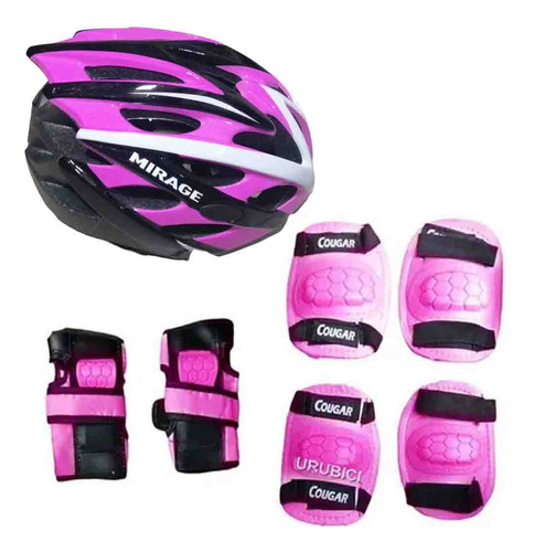 Casco De Bici Rosa Garantido+ Muñequeras,rodilleras,coderas.