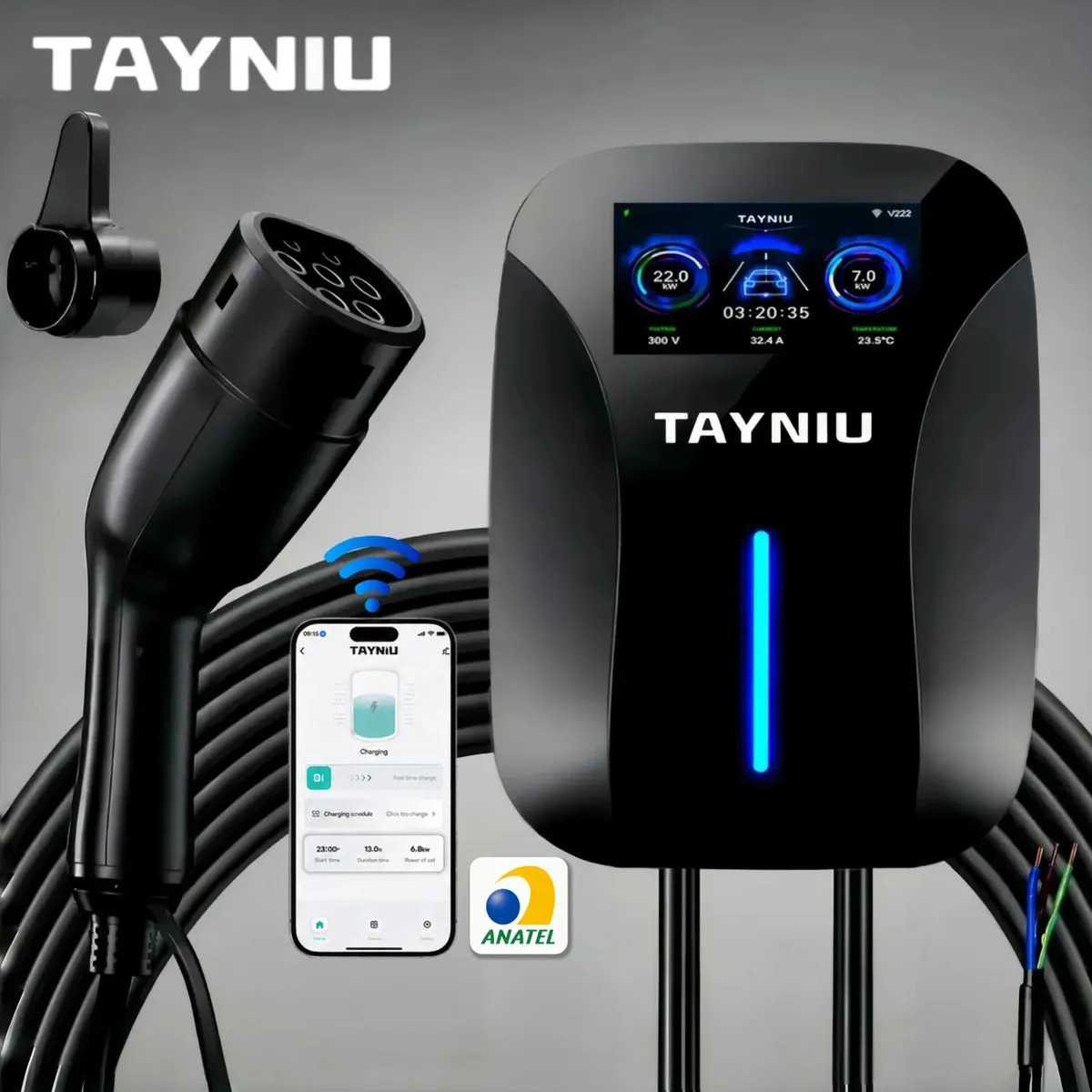 Carregador Veículo Wall Box para Elétrico carro TAYNIU Boltmini 7kW IP66 com Wi-Fi e App Operação inteligente, Tipo 2 32A proteção Para Carro BYD Dolphin Song Geely General Volvo GWM Jaecoo Zeekr