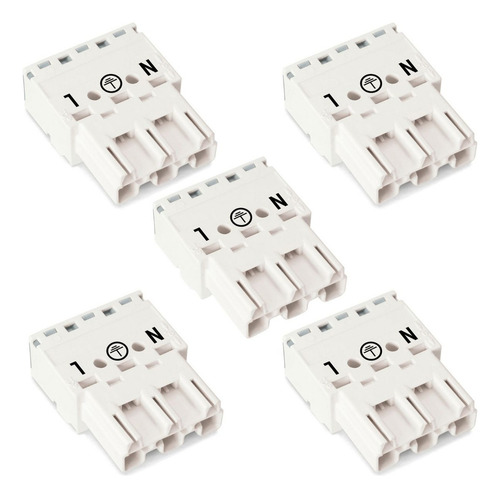Kit 5 Conectores Elétricos Plugáveis Macho 3 Polos 4mm Wago Cor Branco