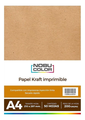 Papel Kraft Imprimible A4 200 Gr. 50 Hojas