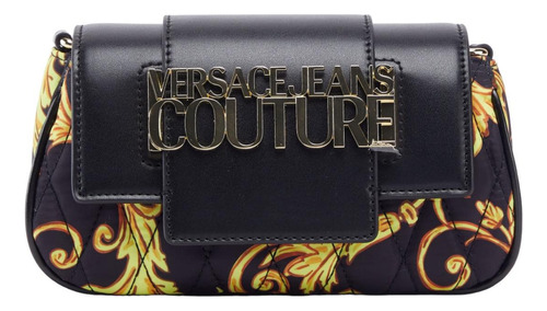 Versace Jeans- Bolsa Crossbody Negro Con Estampado Lujo 
