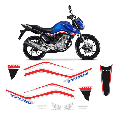 Kit Adesivos Tanque Moto Honda Cg Titan 160 2018 Até 2020 Cor Vermelho/azul