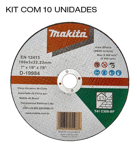 Kit 10 Discos Para Corte Refratario 7 X 7/8 D-19984 Makita