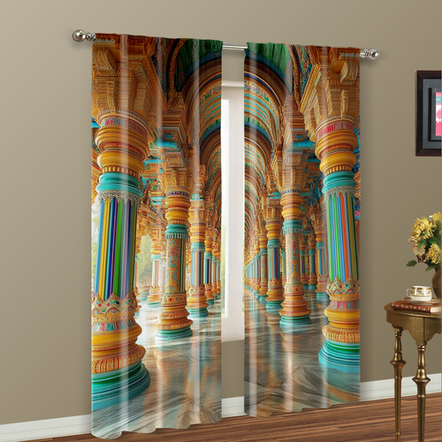 Cortinas De 2 Peças, Linda Arquitetura Indiana, Lavável À Má