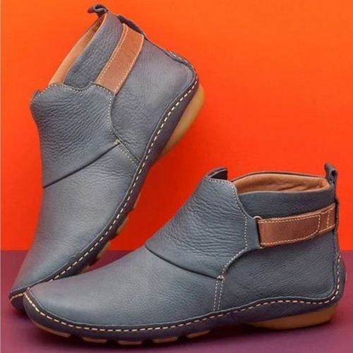 Botas Zapato De Cuero Cortas De Fondo Plano Para Damas