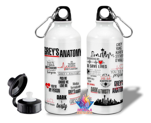 Botella Greys Anatomy Logos Serie Doble Tapa Alumini