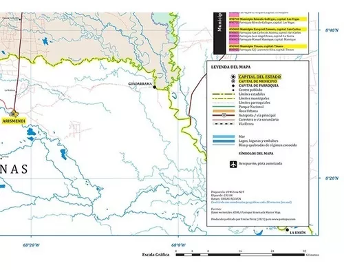 Mapa del sistema del río Cojedes. Para simplificar solo se muestran los