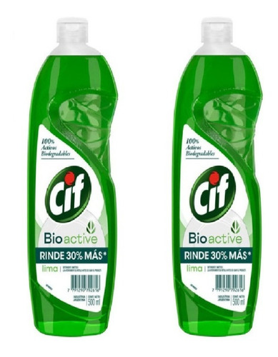 Detergente Cif Bio Active Limón Verde 2u De 500ml
