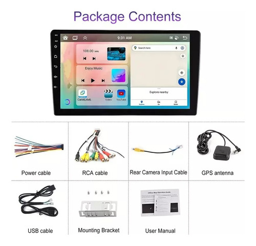 Radio Auto Android Qled De 9'' Con 4gb Ram 64gb Rom Carplay