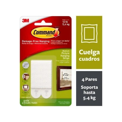 Tiras Colgar Cuadros 3m Blanca Mediana Command No Daña Pared