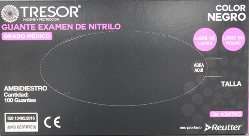 Imagen 2 de 5 de Guante Nitrilo Color Negro Tresor-tallas S-m-l-xl Caja X 100