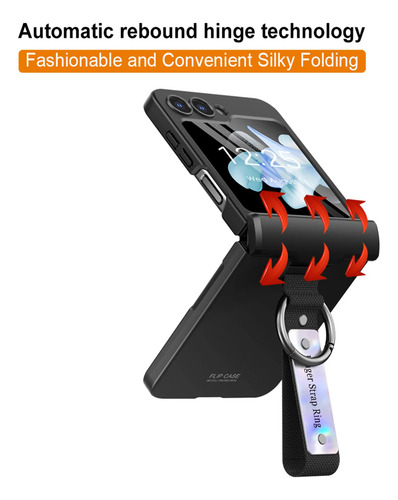 Fundas De Teléfono Spring Hinge Con Correa De Mano Y Anillo Para Samsung Galaxy Z Flip 6 5, Carcasa Resistente A Caídas