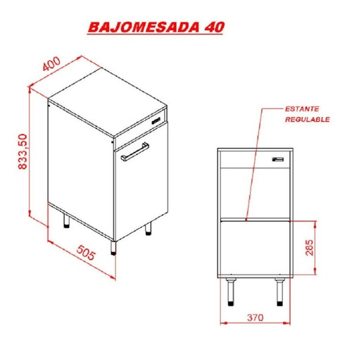 Bajo Mesada Tapa Melamina 1 Pta 1 Estante 40cm Color Blanco