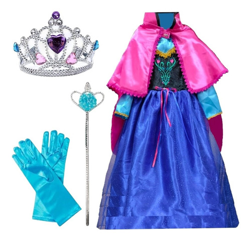 Disfraz Vestido Princesa Anna Frozen Con Capa + Accesorios 