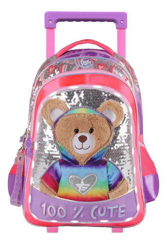 Mochila Footy Osito Teddy Carro Escolar 18 PuLG Con Luz Led