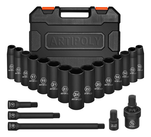 Juego De 20 Llaves Métricas De Impacto Profundo De 1/2 Pulga