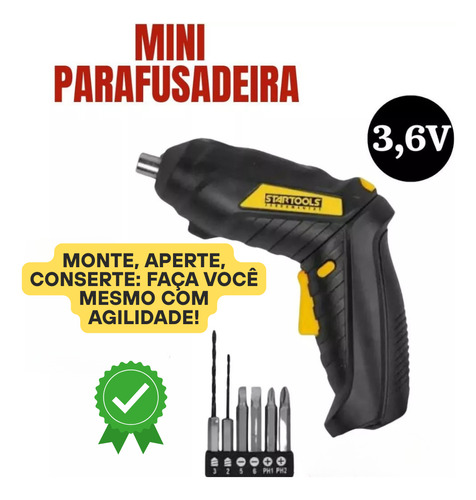 Mini Parafusadeira Recarregável 3.6v Com Kit Bits E Brocas