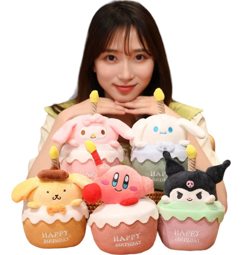 Peluche Kuromi Pastel Feliz Cumpleaños Con Luz Y Sonido 20cm