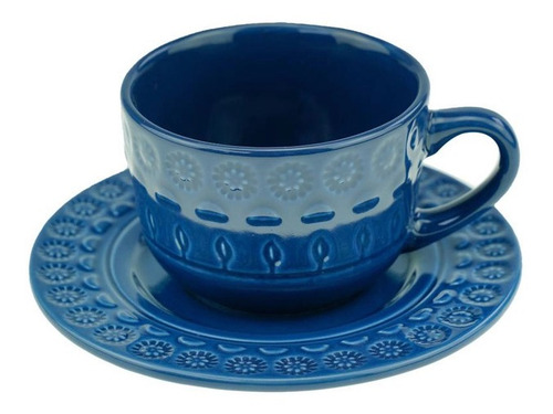 Cj 4 Xicaras Cafe Porcelana Wolff Grace Azul 80ml