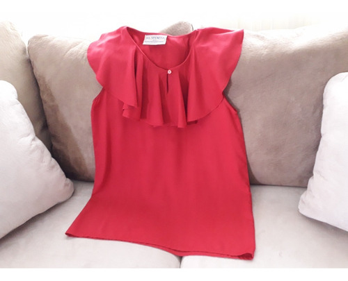 Blusa Dama Talla S / M, Con Volante Sin Manga, Rojo Intenso!