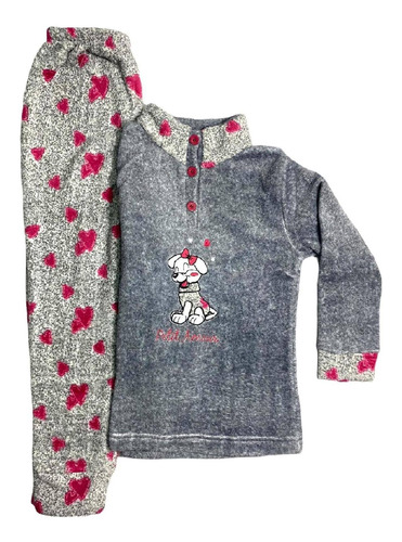 Pijama Niña Corazones T4 Gris