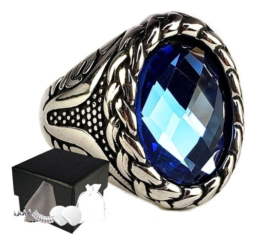 Combo Anillo Estilo Turco Elegante De Lujo Azul Acero Inox K