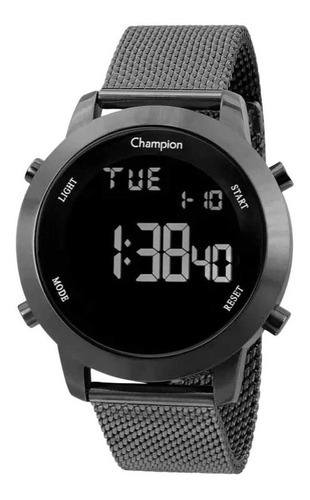 Relógio de pulso Champion Digital CH40062C com corpo grafite,  digital, para feminino, fundo  preto, com correia de aço inoxidável cor grafite