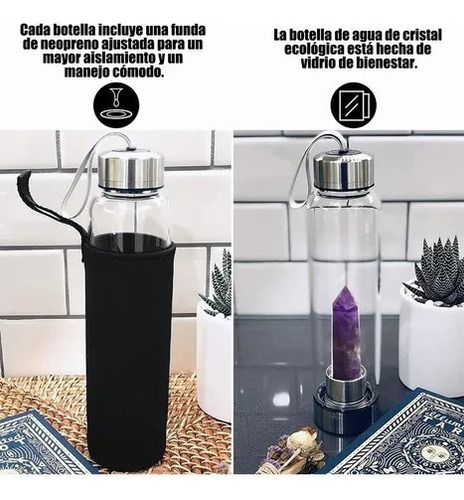 Botella Agua Con Cristal Energético De Cuarzo Púrpura