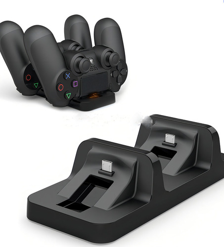 Base Cargador Doble Controles Ps4 + Cable -museum