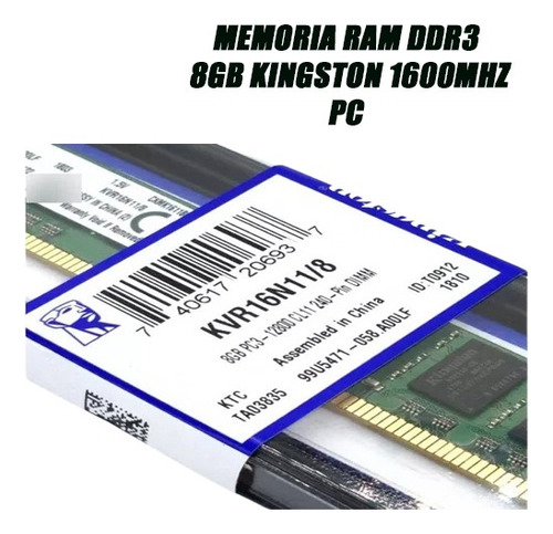 Memoria Ram Ddr3 8gb Kingston De Pc 1600mhz 