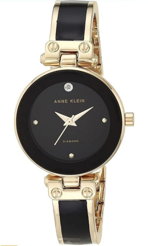 Reloj Mano Anne Klein ® Mujer Diamante Genuino 1980bkgb Lujo Correa Dorado Bisel Dorado