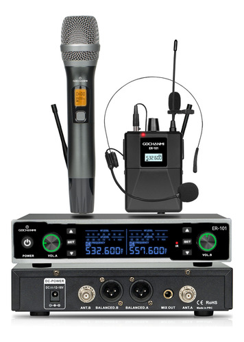 Micrófonos Gc Er102 Profesional Inalámbrico 2 Handheld Uhf Color Negro