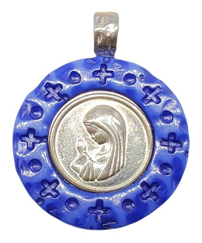 Dije Plata Resina Virgen Niña Azul