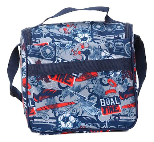 Set 3 Mochila Escolar Carrito Con Lonchera Y Lapicera Balon Futbol Color Gris Diseño De La Tela Estampado