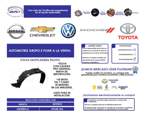 Tolva Salpicadera Piloto Spark Ng 2016 Al 2021 Nueva