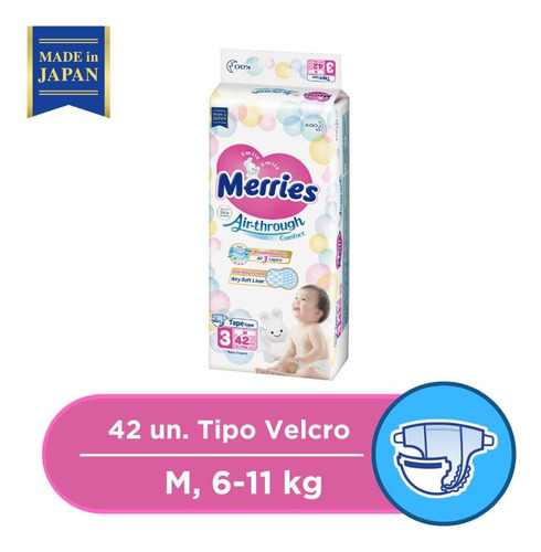 Pañales Desechables Merries Velcro Bebe M  42u (6-11 Kg)