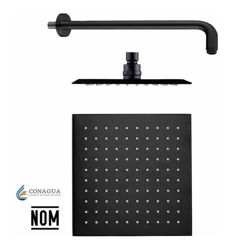 Regadera Cuadrada 20cm Negra Acero Inox Con Tubo 50cm Meer Color Negro