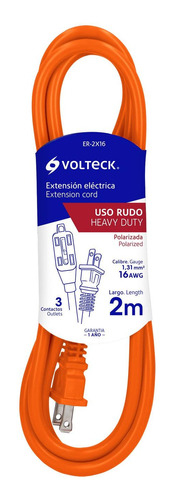 Extension Electrica De Uso Rudo 2 M 2x16 Awg Volteck Er-2x16
