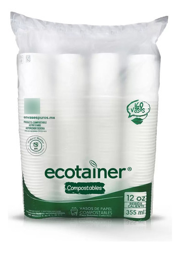Vasos De Papel Ecotainer 160 Piezas De 355ml