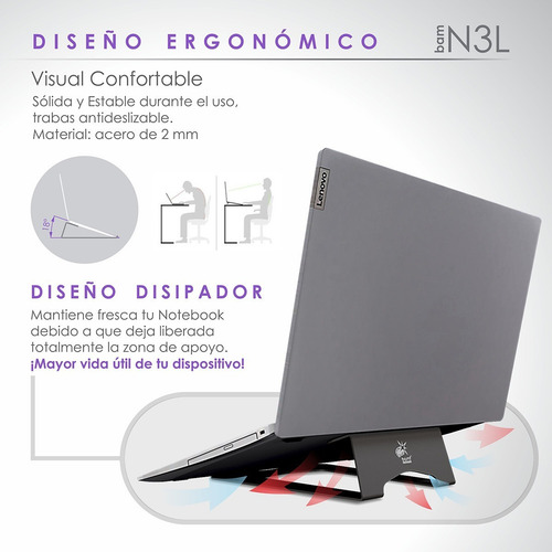Imagen 2 de 7 de Soporte Notebook Largo Bam N3l Mac-pc De 16a17,5 Premium!!!