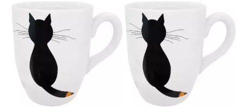 Kit 2 Canecas Xícara Porcelana Estampa Gato