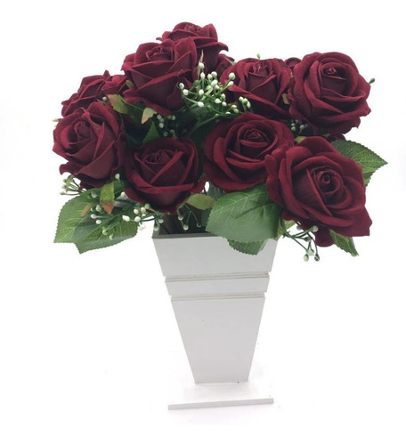 20x Rosa Artificial Buque Com 140 Flor Vermelho Marsala Rose | Frete grátis