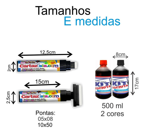 Super Combo Canetão Duplo + 2 Tintas Não Metiq 500ml Kit Esc