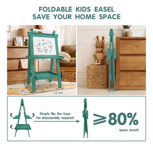 Juzbot Caballete Para Niños De Lujo Plegable Todo En 1 Con Verde