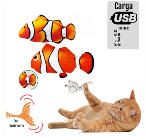 Juguete Pescado Interactivo Electrico Para Gatos + Usb
