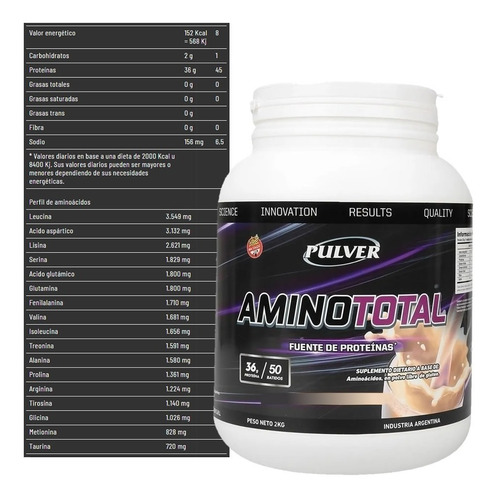 Imagen 2 de 2 de Amino Total 2 Kg Pulver Sin Tacc Aminoácidos Proteína 36 Grs Ideal Dieta Bariátrica Masa Muscular Rendimiento