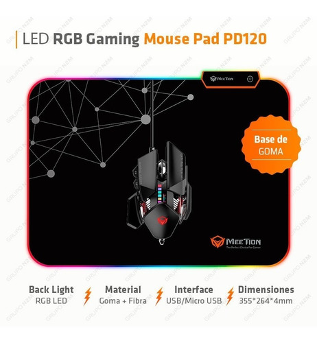 Imagen 2 de 10 de Mouse Pad Gaming M Retroiluminado Meetion Mt-pd120 Premium