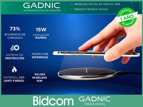 Cargador Inalámbrico 15w Carga Rápida Gadnic Portátil Usb C
