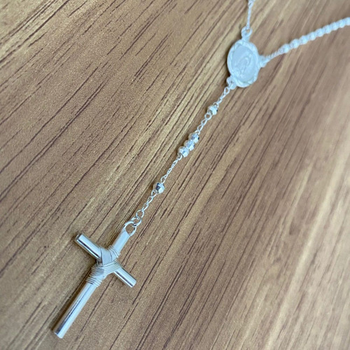 Collar Rosario Cruz Virgen En Plata .925 Agálea Joyería