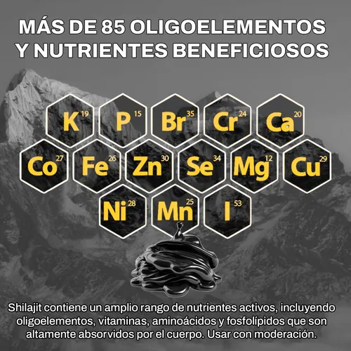 Shilajit Cápsulas 600mg Orgánicas + 30g Resina 85 Minerales